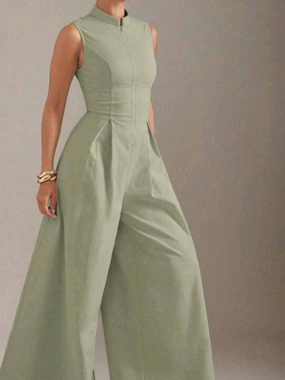 SHEIN Sleeveless High-Neck Wide-Leg Jumpsuit in Sage